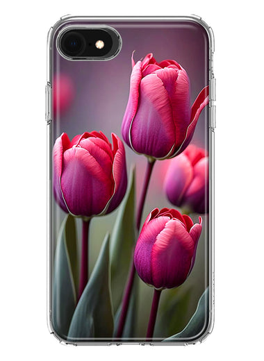 Apple iPhone 6/7/8/SE 2020/SE 3 2022 Pink Tulip Flowers Floral Hybrid Protective Phone Case Cover