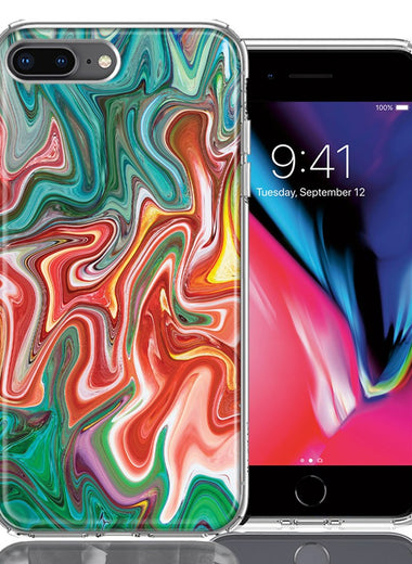 Apple iPhone 7/8 Plus Green Pink Abstract Design Double Layer Phone Case Cover