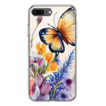 Apple iPhone 8 Plus Spring Summer Flowers Butterfly Purple Blue Lilac Floral Hybrid Protective Phone Case Cover