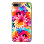 Apple iPhone 8 Plus Watercolor Paint Summer Rainbow Flowers Bouquet Bloom Floral Hybrid Protective Phone Case Cover