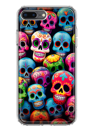 Apple iPhone 8 Plus Halloween Spooky Colorful Day of the Dead Skulls Hybrid Protective Phone Case Cover