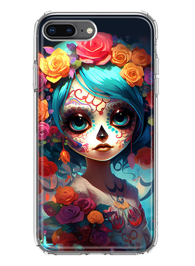 Apple iPhone 8 Plus Halloween Spooky Colorful Day of the Dead Skull Girl Hybrid Protective Phone Case Cover