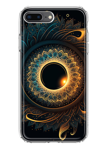 Apple iPhone 8 Plus Mandala Geometry Abstract Eclipse Pattern Hybrid Protective Phone Case Cover