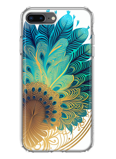 Apple iPhone 8 Plus Mandala Geometry Abstract Peacock Feather Pattern Hybrid Protective Phone Case Cover