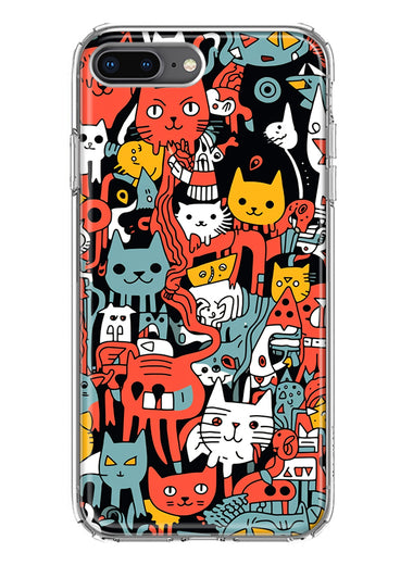 Apple iPhone 8 Plus Psychedelic Cute Cats Friends Pop Art Hybrid Protective Phone Case Cover