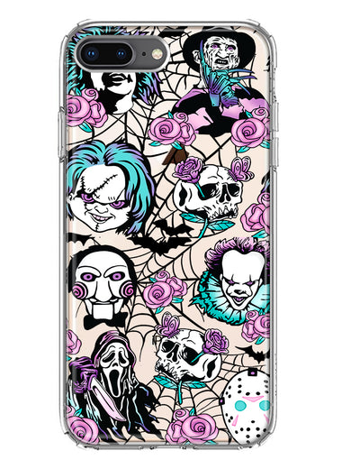 Apple iPhone 8 Plus Roses Halloween Spooky Horror Characters Spider Web Hybrid Protective Phone Case Cover