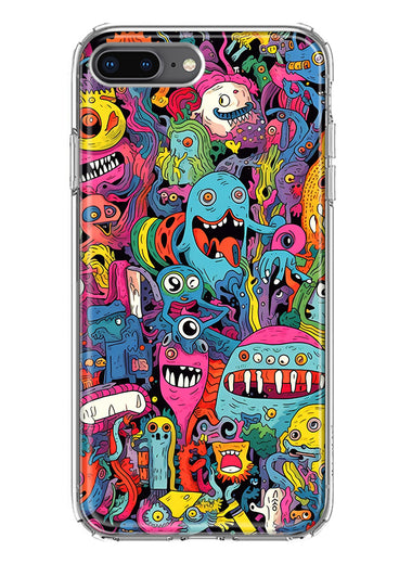 Apple iPhone 8 Plus Psychedelic Trippy Happy Aliens Characters Hybrid Protective Phone Case Cover