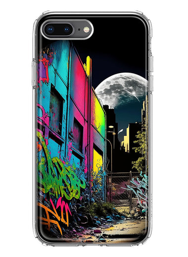Apple iPhone 8 Plus Urban City Full Moon Graffiti Painting Art Hybrid Protective Phone Case Cover