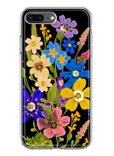 Apple iPhone 8 Plus Blue Yellow Vintage Spring Wild Flowers Floral Hybrid Protective Phone Case Cover
