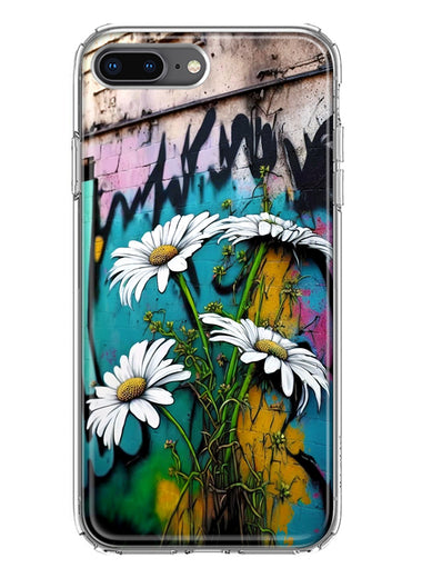 Apple iPhone 8 Plus White Daisies Graffiti Wall Art Painting Hybrid Protective Phone Case Cover