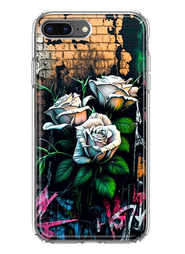 Apple iPhone 8 Plus White Roses Graffiti Wall Art Painting Hybrid Protective Phone Case Cover
