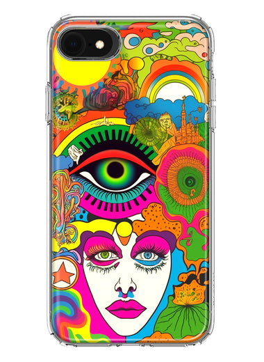 Apple iPhone SE 2nd 3rd Generation Neon Rainbow Psychedelic Trippy Hippie DaydreamHybrid Protective Phone Case Cover