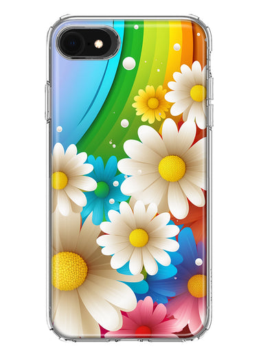 Apple iPhone 6/7/8/SE 2020/SE 3 2022 Colorful Rainbow Daisies Blue Pink White Green Double Layer Phone Case Cover