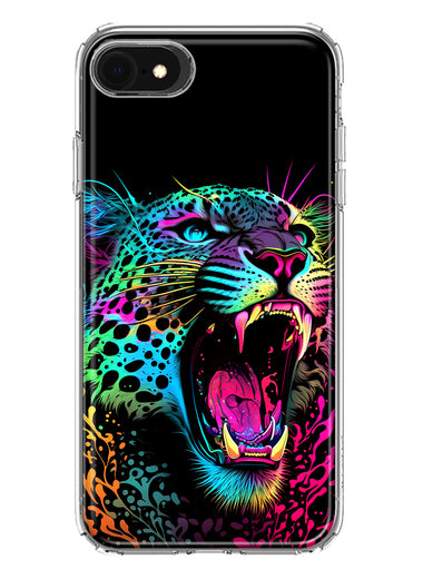 Apple iPhone 6/7/8/SE 2020/SE 3 2022 Neon Rainbow Glow Colorful Leopard Hybrid Protective Phone Case Cover