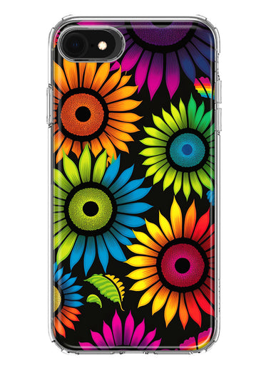 Apple iPhone 6/7/8/SE 2020/SE 3 2022 Neon Rainbow Glow Sunflowers Colorful Floral Pink Purple Double Layer Phone Case Cover