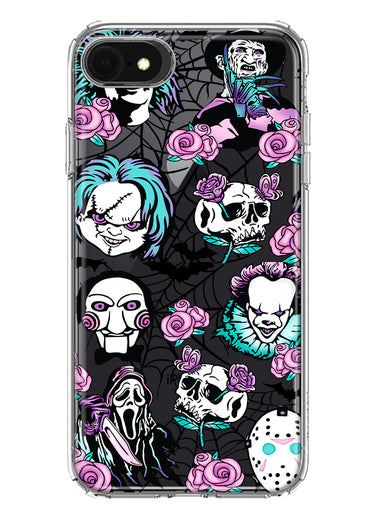 Apple iPhone SE 2nd 3rd Generation Roses Halloween Spooky Horror Characters Spider Web Hybrid Protective Phone Case Cover