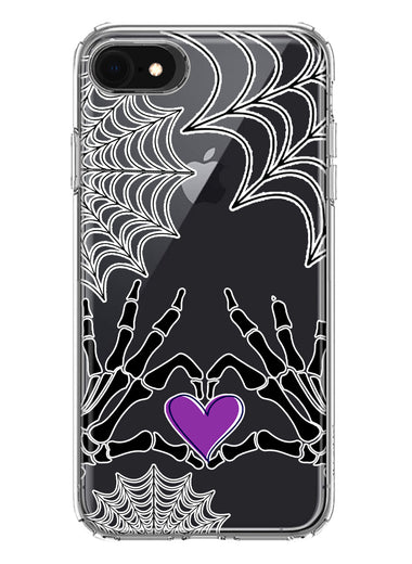 Apple iPhone SE 2nd 3rd Generation Halloween Skeleton Heart Hands Spooky Spider Web Hybrid Protective Phone Case Cover