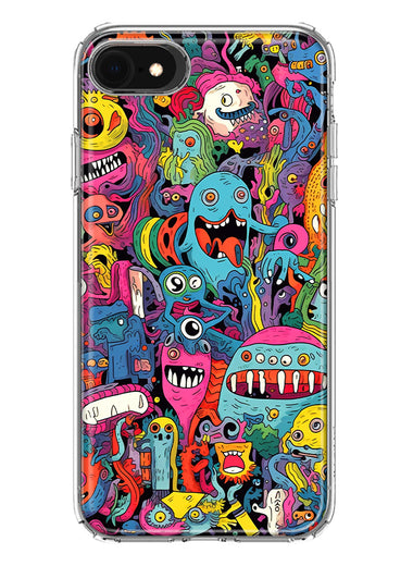 Apple iPhone SE 2nd 3rd Generation Psychedelic Trippy Happy Aliens Characters Hybrid Protective Phone Case Cover