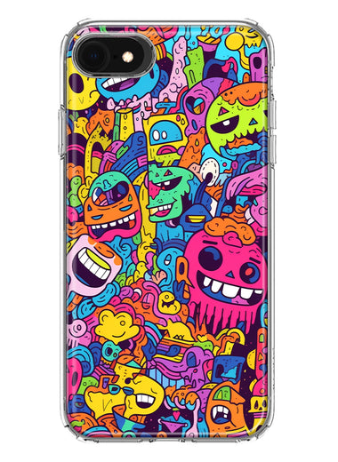 Apple iPhone SE 2nd 3rd Generation Psychedelic Trippy Happy Characters Pop Art Hybrid Protective Phone Case Cover