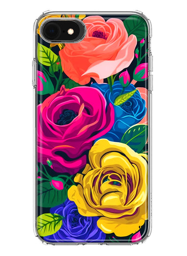 Apple iPhone 6/7/8/SE 2020/SE 3 2022 Vintage Pastel Abstract Colorful Pink Yellow Blue Roses Double Layer Phone Case Cover