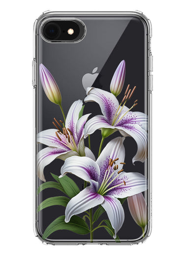 Apple iPhone 6/7/8/SE 2020/SE 3 2022 White Lavender Lily Purple Flowers Floral Hybrid Protective Phone Case Cover