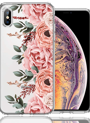For Apple iPhone Xs/X Blush Pink Peach Spring Flowers Peony Rose Phone Case Cover
