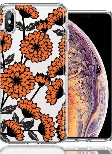 Apple iPhone XS Max Orange Chrysanthemum Flowers Design Double Layer Phone Case Cover