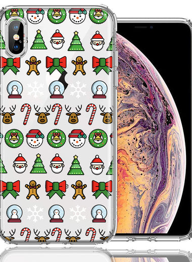 Apple iPhone XS/X Classic Christmas Polka Dots Santa Snowman Reindeer Candy Cane Design Double Layer Phone Case Cover