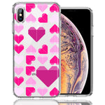 Apple iPhone XS Max Pink Purple Origami Valentine's Day Polkadot Hearts Design Double Layer Phone Case Cover