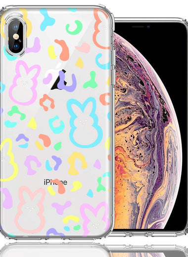 Apple iPhone XS/X Leopard Easter Bunny Candy Colorful Rainbow Double Layer Phone Case Cover