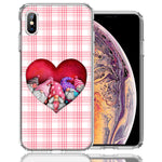 Apple iPhone XS Max Valentine's Day Garden Gnomes Heart Love Pink Plaid Double Layer Phone Case Cover