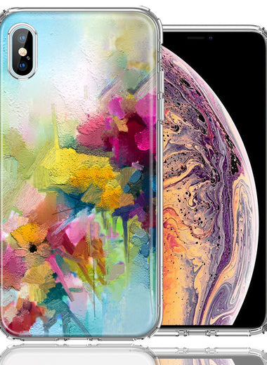 For Apple iPhone Xs/X Watercolor Flowers Abstract Spring Colorful Floral Painting Phone Case Cover