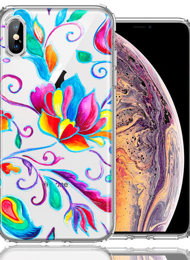 For Apple iPhone Xs/X Bright Colors Rainbow Water Lilly Floral Phone Case Cover