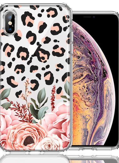 For Apple iPhone Xs/X Classy Blush Peach Peony Rose Flowers Leopard Phone Case Cover
