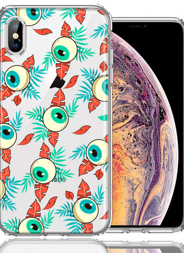 Apple iPhone XS Max Halloween Creepy Tropical Eyeballs Design Double Layer Phone Case Cover