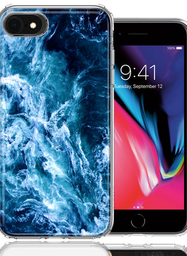 Apple iPhone 7/8/SE Deep Blue Ocean Waves Design Double Layer Phone Case Cover