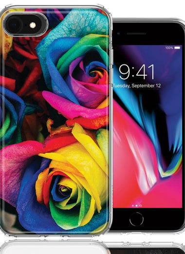 Apple iPhone 7/8/SE Colorful Roses Design Double Layer Phone Case Cover