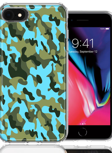 Apple iPhone 7/8/SE Blue Green Camo Design Double Layer Phone Case Cover