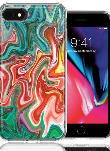 Apple iPhone 7/8/SE Green Pink Abstract Design Double Layer Phone Case Cover