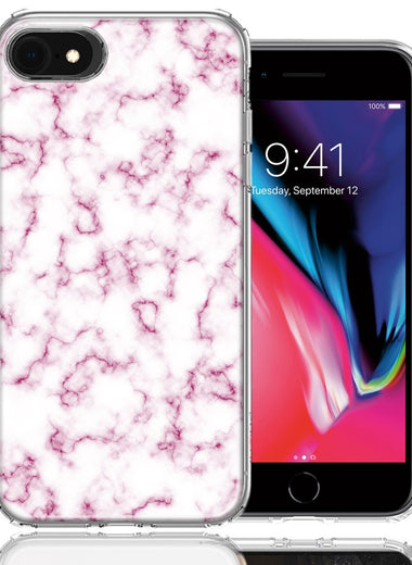 Apple iPhone 7/8/SE Pink Marble Design Double Layer Phone Case Cover