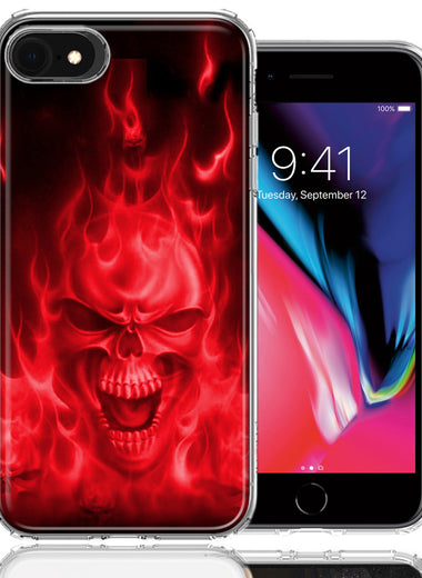 Apple iPhone 7/8/SE Red Flaming Skull Design Double Layer Phone Case Cover