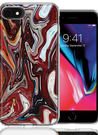 Apple iPhone 7/8/SE Red White Abstract Design Double Layer Phone Case Cover