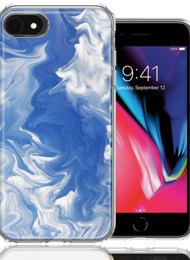 Apple iPhone 7/8/SE Sky Blue Swirl Design Double Layer Phone Case Cover