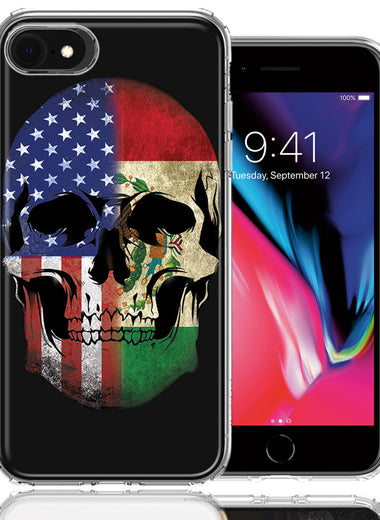 Apple iPhone 7/8/SE US Mexico Flag Skull Double Layer Phone Case Cover