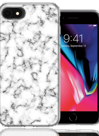 Apple iPhone 7/8/SE White Grey Marble Design Double Layer Phone Case Cover