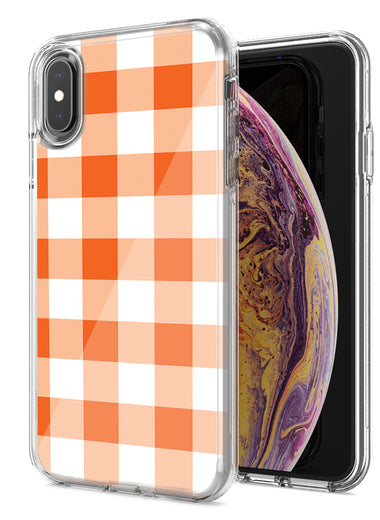 Apple iPhone XR Orange Plaid Design Double Layer Phone Case Cover