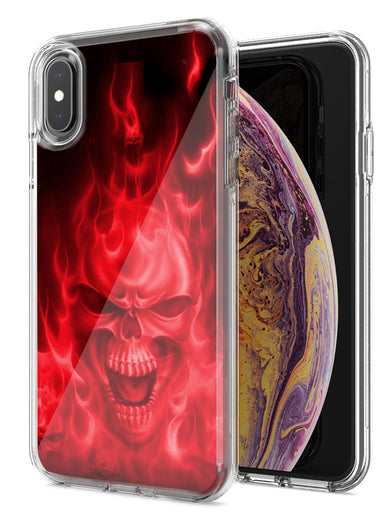 Apple iPhone XR Red Flaming Skull Design Double Layer Phone Case Cover