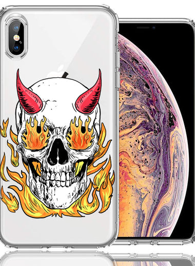 Apple iPhone XS Max Flamming Devil Skull Design Double Layer Phone Case Cover