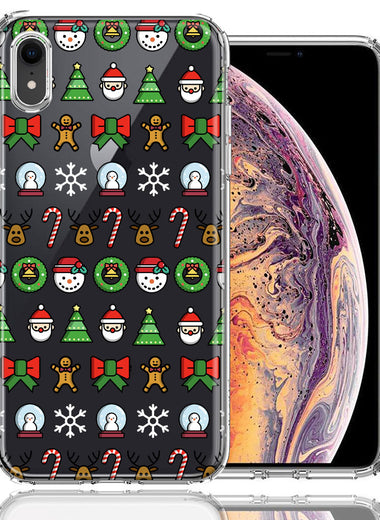 Apple iPhone XR Classic Christmas Polka Dots Santa Snowman Reindeer Candy Cane Design Double Layer Phone Case Cover