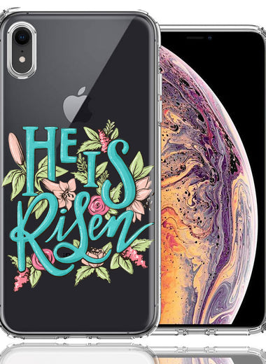 Apple iPhone XR He Is Risen Text Easter Jesus Christian Flowers Double Layer Phone Case Cover